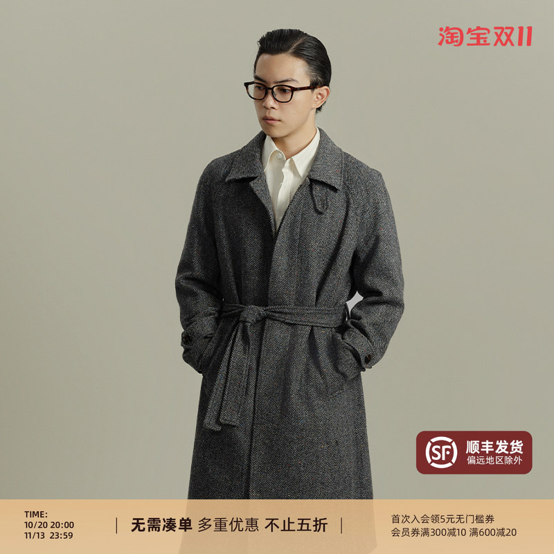 【Colorful Tweed】Flat Round Square Wool Balmainen Autumn/Winter Coat Vintage Men's Over-The-Knee Trench Coat Jacket