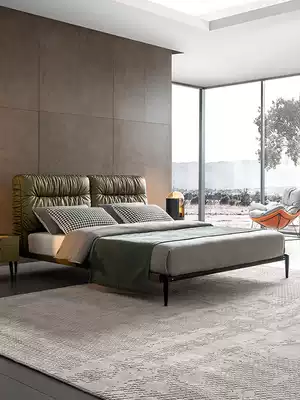 Nordic leather bed Master bedroom double soft bag bed Designer Italian minimalist light luxury iron frame bed Modern simple soft bed