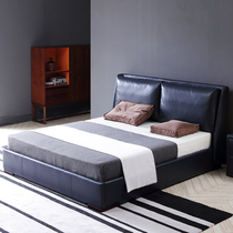 Nordic leather bed Simple modern leather bed Double bed Small apartment atmospheric first layer cowhide master bed Minimalist soft bag