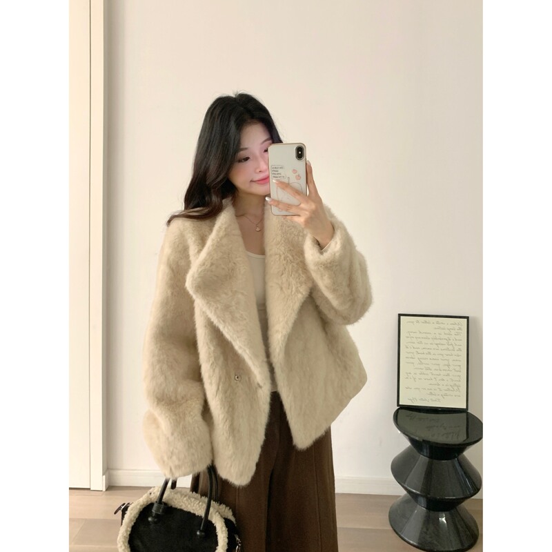 Dayijia Fur 26 Autumn/Winter New Faux Rex Rabbit Fur One-Piece Coat Eco-Friendly Fur Large Lapel Jacket