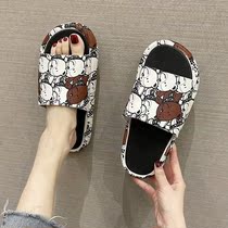 Japanese slippers Summer fashion wearing cute cartoon one word slippers in bathroom anti-slippers home thick sole slippers