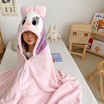 Japanese childrens bath towels with cap cloak and baby multifunction cartoon coral suede bathrobe thickened with no hair