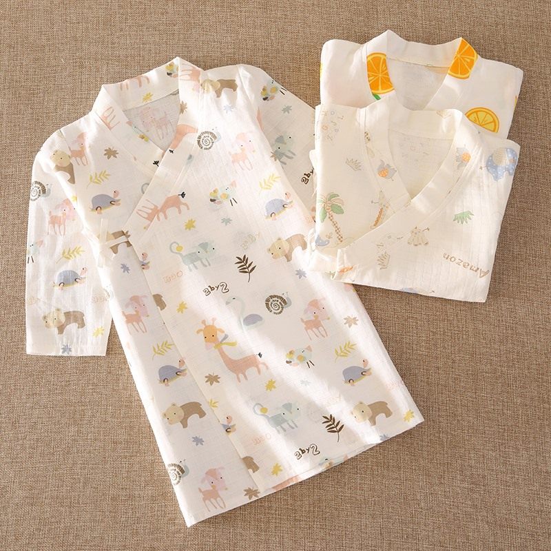 Japanese baby sleepwear baby pure cotton thin paragraph sleeping dress newborn gauze one-piece clothes bathrobe sleeps in summer 
