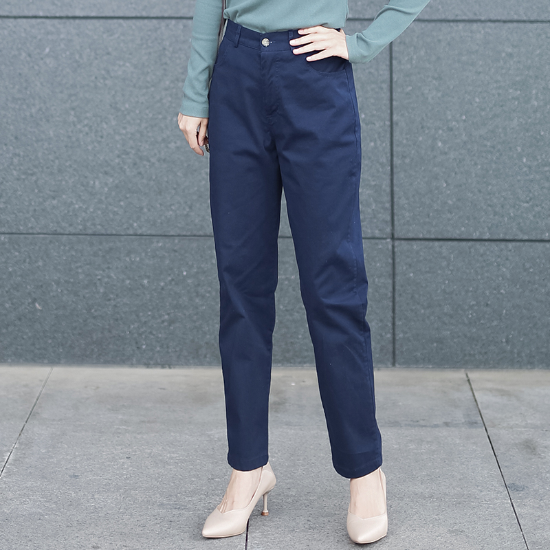 Women's Casual Pants Spring Tapered Straight-Leg Pants High-Waisted Slimming Versatile Elastic Waist Navy Blue Khaki Pure Cotton Skinny Pants for Women