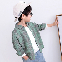 Boy plaid shirt spring and autumn slim fit children shirt Han version trend handsome personality wave long sleeves pure cotton CUHK