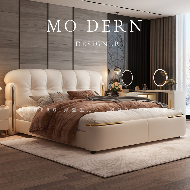 Modern Living Master Bedroom Large Bed 2026 New Model Bed with a Light Luxury and High-End Feel, Cream Style, 2m X 2.2m Large Bed, Wedding Bed Modern Living Master Bedroom Large Bed 2026 New Model Bed with a Light Luxury and High-End Feel, Cream Style, 2m X 2.2m Large Bed, Wedding Bed