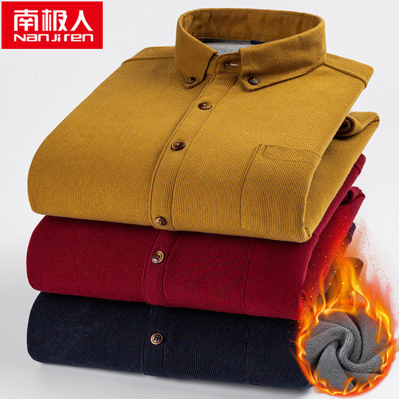 Antarctic winter new men's thermal underwear plus velvet thickening plus fat increase fat corduroy shirt top