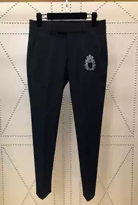 European fashion new crown badge embroidery gentleman business slim Joker men casual nine small foot trousers