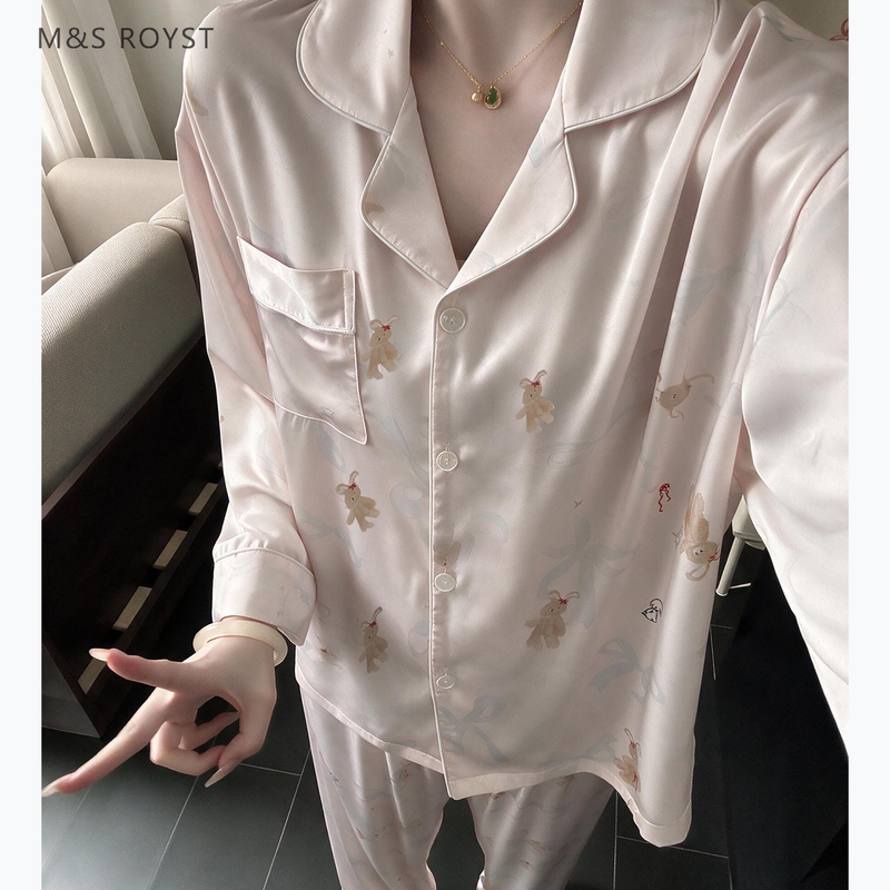 Victorian Style Silk Pajamas for Women 2026 New Autumn Ice Silk Beautiful Long-Sleeved Home Wear That Can Be Worn Outside