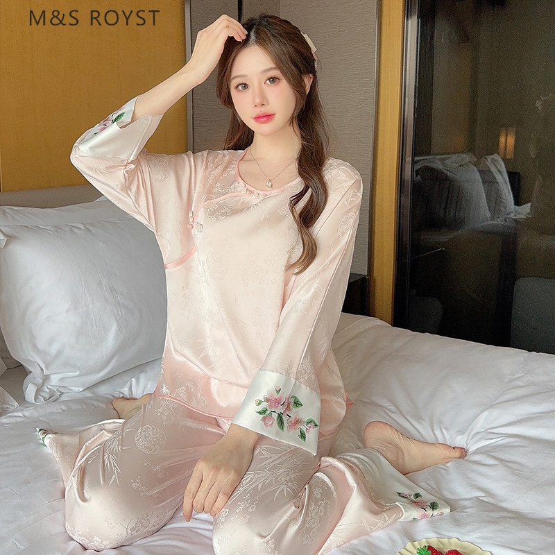 British Ms Silk Pajamas for Women 2026 New Summer High-End New Chinese Style Ice Silk Home Wear Set