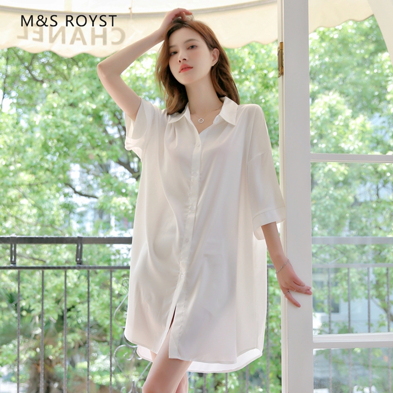 Victoria Silk Pajamas for Women 2026 New Summer Style with Chest Pads Boyfriend Style Shirt Sexy Nightgown Loungewear