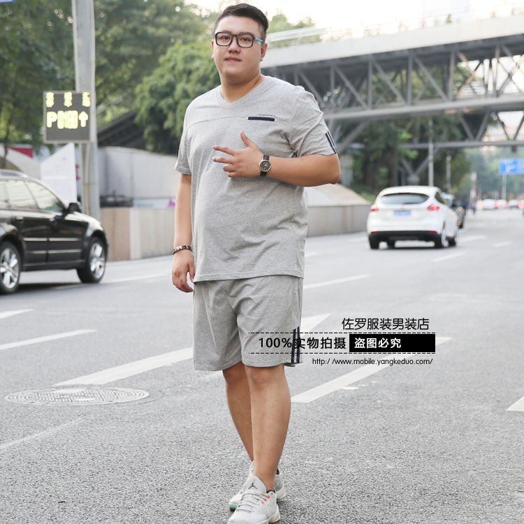 Mùa hè cotton thể thao ngắn tay phù hợp với nam giới cộng với phân bón XL quần áo thể thao lỏng lẻo thêm lớn chất béo quần áo bóng rổ thể dục kiểu đồ bộ