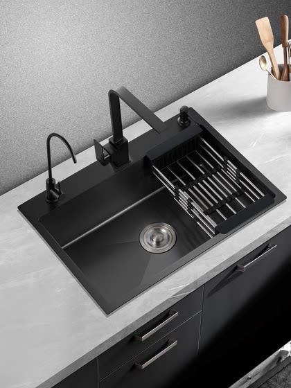 Nano Kitchen Sink Single Bowl Handmade Thickened 304 Stainless Steel Black Household Vegetable Washing Basin Large Dishwashing Basin Sink