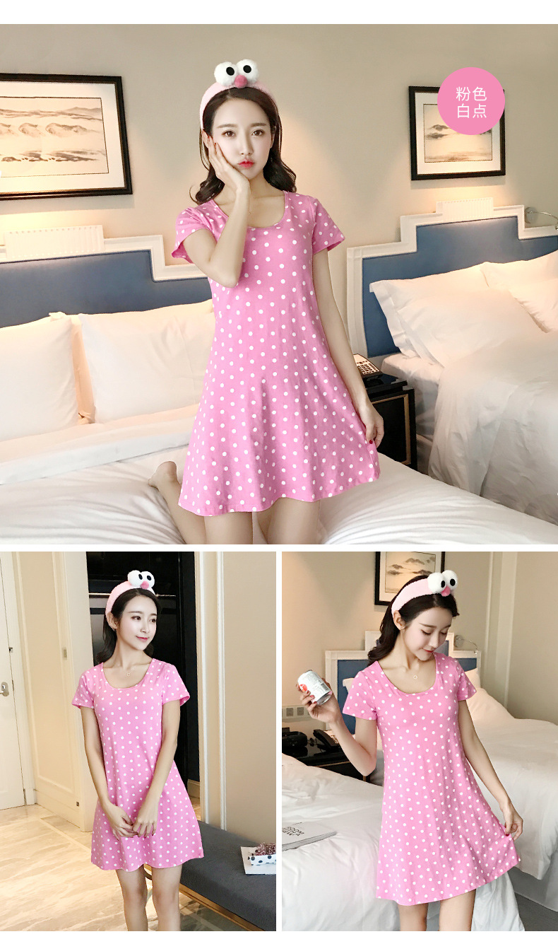 Váy ngủ ngắn tay cotton nữ mùa hè mỏng phần miễn phí mặc áo lót dịch vụ tại nhà phiên bản Hàn Quốc với áo ngực độn ngực đầm mặc nhà thoải mái