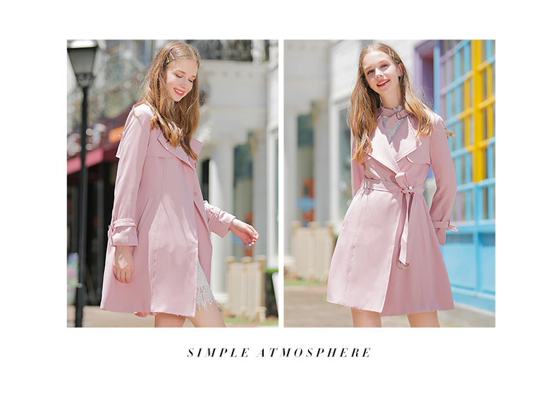 Jane Duo Women mùa thu Thời trang mới hoang dã Màu hồng ngọt ngào Áo khoác dài của phụ nữ Áo dài nữ E63123 - Trench Coat couple tx áo khoác nữ