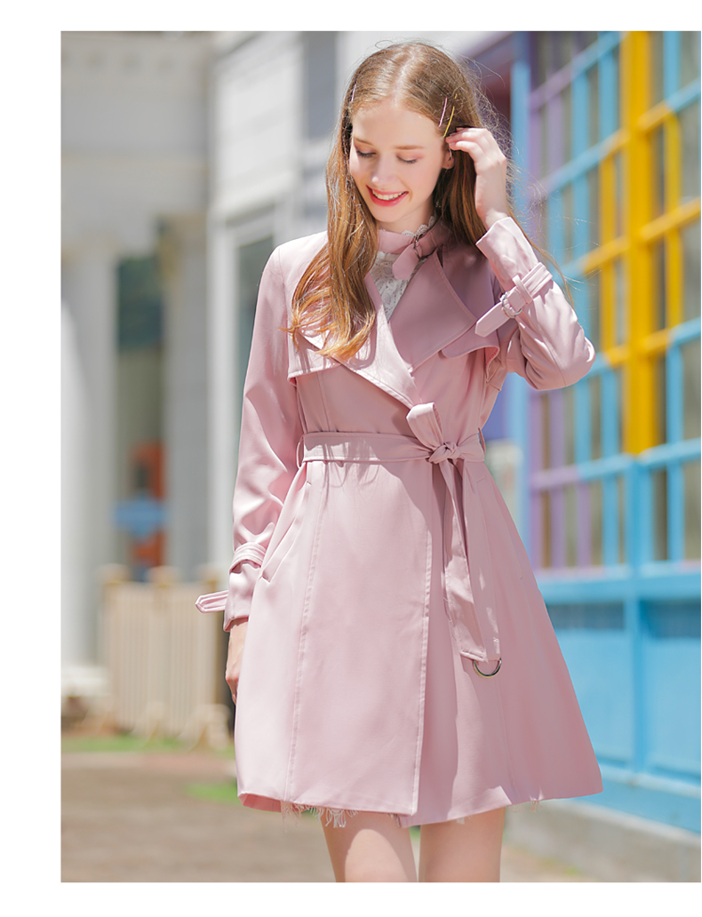 Jane Duo Women mùa thu Thời trang mới hoang dã Màu hồng ngọt ngào Áo khoác dài của phụ nữ Áo dài nữ E63123 - Trench Coat couple tx áo khoác nữ