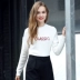 Jane hoa nữ mùa đông mới khí chất hoang dã cổ tròn in áo len nữ áo len trắng H65126 - Đan Cardigan áo nữ đẹp Đan Cardigan
