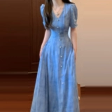 Синяя летняя приталенная длинная юбка, корсет, яркий броский стиль, изысканный стиль