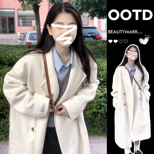 Шерстяное шерстяное пальто, длинная демисезонная куртка, 2025 года, подходит для подростков, увеличенная толщина, изысканный стиль