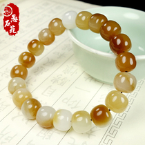 Xinjiang Hetian jade hand skewers Sugar white jade bracelet old bead hand skewers brown sugar lanolin white jade bracelet for men and women