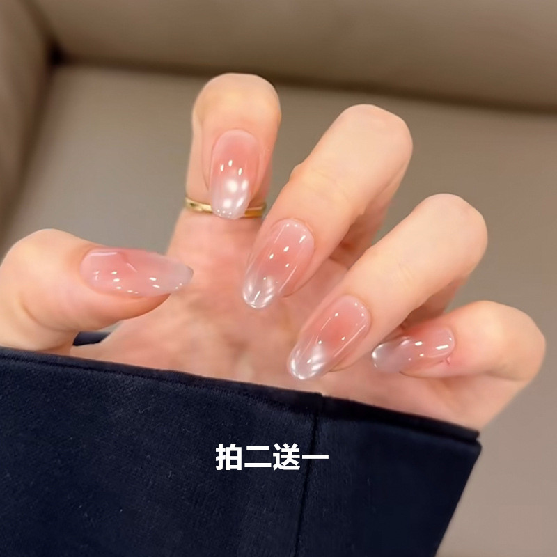 Almond Cat-Eye Wearable Nails 2026 New Style Elegant Solid Color Manicure High-End Simple Fake Nail Patches Finished Product
