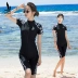Ba người bơi chuyên nghiệp kỳ quặc nữ bảo thủ Xiêm đào tạo thể thao võ sĩ đã mỏng che bụng cỡ lớn tay áo ngắn tập hợp áo tắm áo bơi 1 mảnh Bộ đồ bơi One Piece