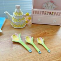Ceramic spoon tulip creative shape pure handmade dessert spoon girl heart spring small fresh high value