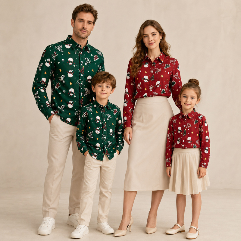 Yer's Cross-Border Christmas Children's Shirt with Snowman Print, Turn-Down Collar, Long-Sleeved Kids' Top, Parent-Child Outfit for Family Gatherings Yer's Cross-Border Christmas Children's Shirt with Snowman Print, Turn-Down Collar, Long-Sleeved Kids' Top, Parent-Child Outfit for Family Gatherings