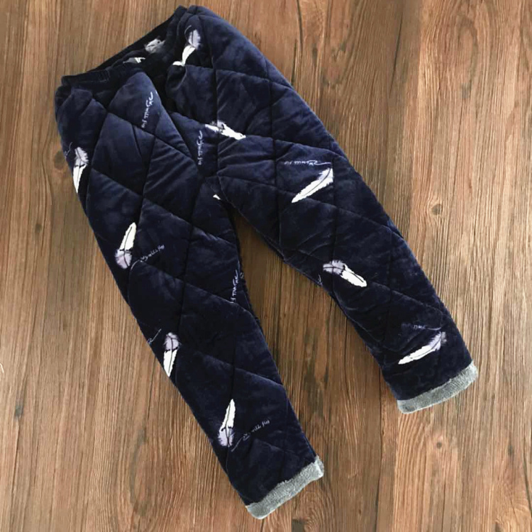Một gói cộng với nhung dày trong các chàng trai lớn và các cô gái cha mẹ con ba lớp quilted nhung nhung pyjama dài nhà quần mặc nhà đẹp