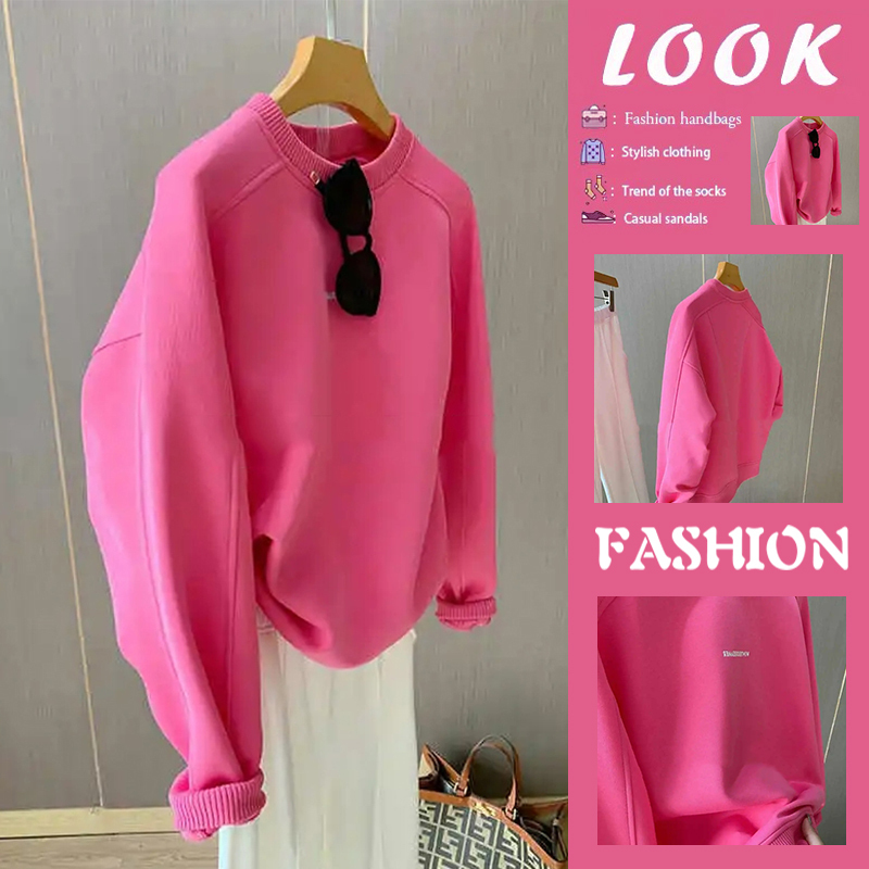 Clearance Sale at Department Stores~ Rose Red Hoodless Sweatshirt for Women, Stylish and Casual Long-Sleeve Fleece Top, Trendy