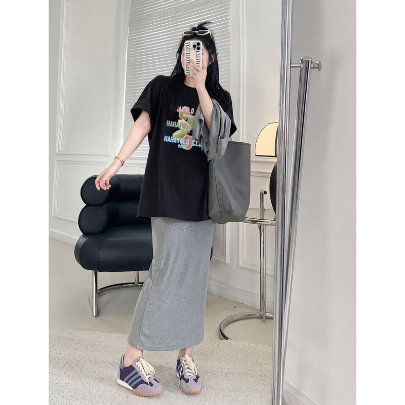 Maternity Summer Outfit, Thin Loose-Fitting Short-Sleeve T-Shirt Top, Non-Belly-Supporting Skirt, Two-Piece Set for Pregnancy Wear