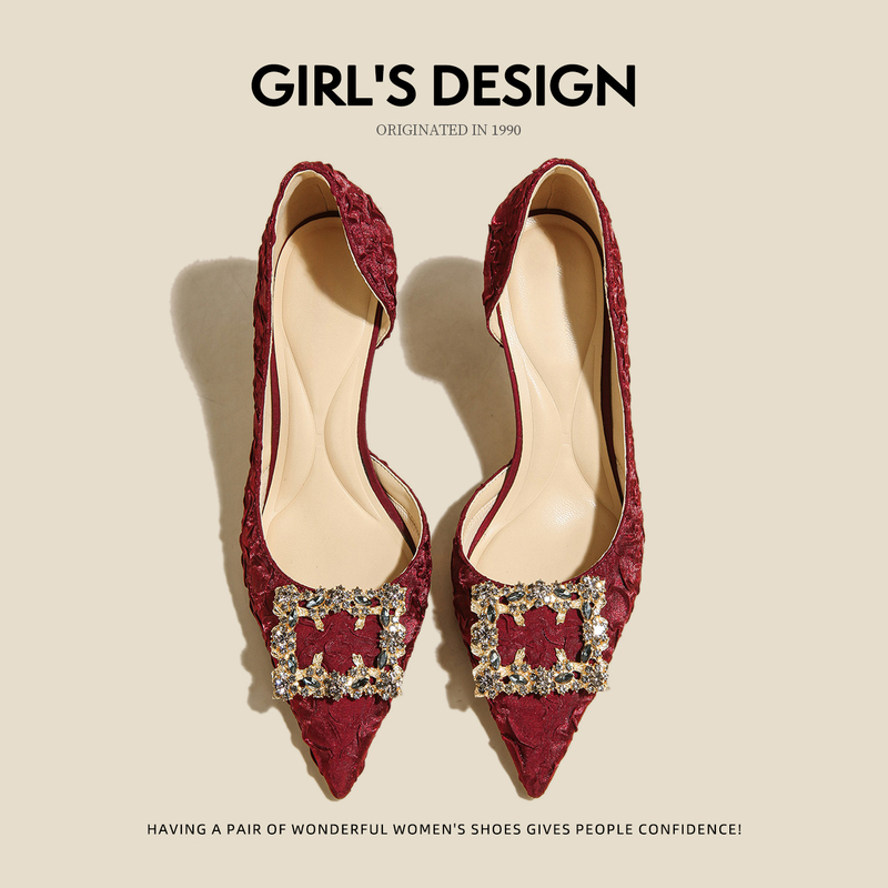 Sheepskin Version! Red High-Heeled Shoes for Women with Thin Heels, 2026 New Style, Side Cut-Out, Suitable for Both Traditional and Modern Wedding Dresses, Elegant Bridal Shoes
