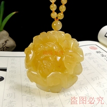 Natural Huanglong Jade Peony Flower Pendant Pendant Ice Jade Pendant Sweater Chain Peony Flower Necklace Pendant Women’s Certificate