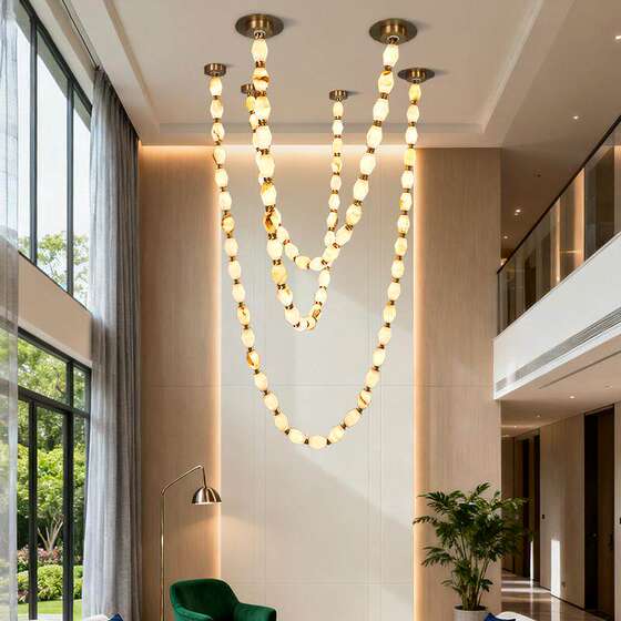 Italian Collier Designer Creative Conductive Pure Copper Marble Chandelier Hotel Villa Lobby Glass Chandelier