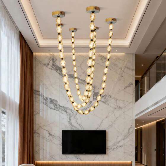 Italian Collier Designer Creative Conductive Pure Copper Marble Chandelier Hotel Villa Lobby Glass Chandelier