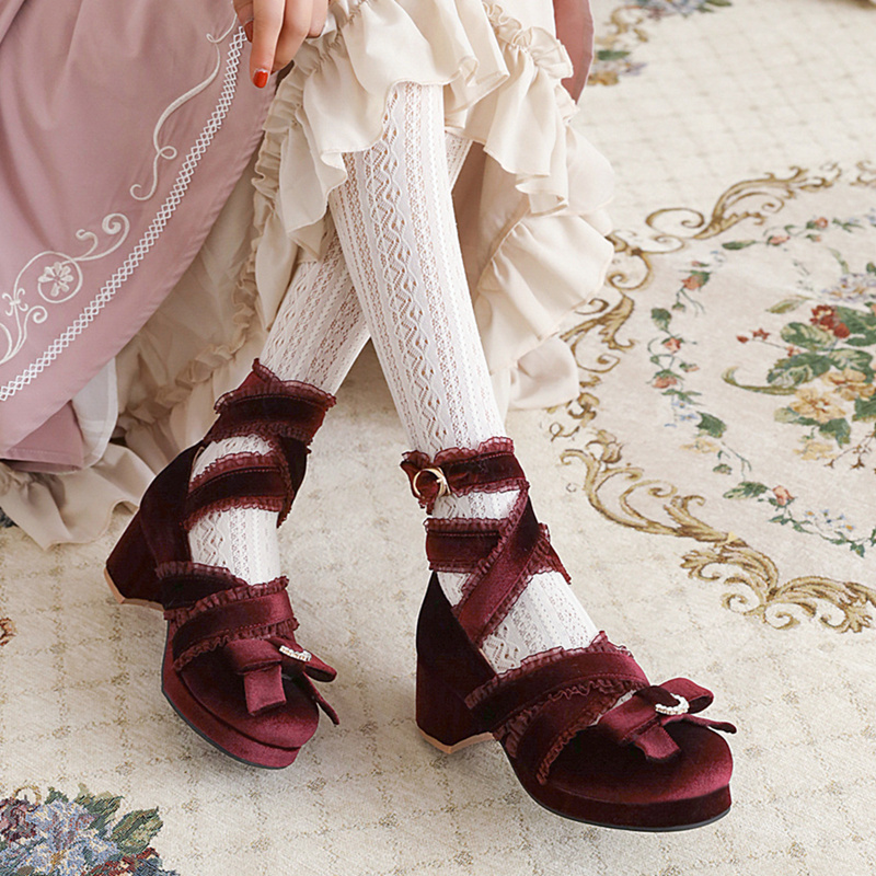 Soda Girl Lolita Mori Girl Retro Gothic Cross-Strap Velvet Chinese Style Hanfu Cheongsam High Heel Lo Shoes