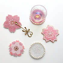 Export francfranc girl cherry blossom coaster creative cute bowl mat beaded insulation mat dining table mat gift