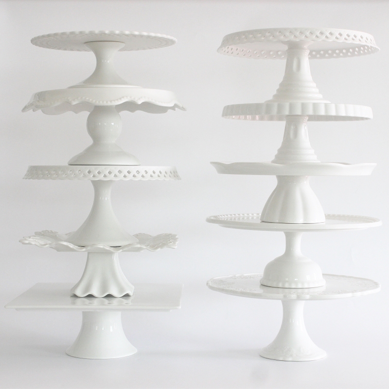 European Ceramic Pure White Tall Plate Cake Dessert Plate Wedding Birthday Party Dessert Table Fruit Plate Tray