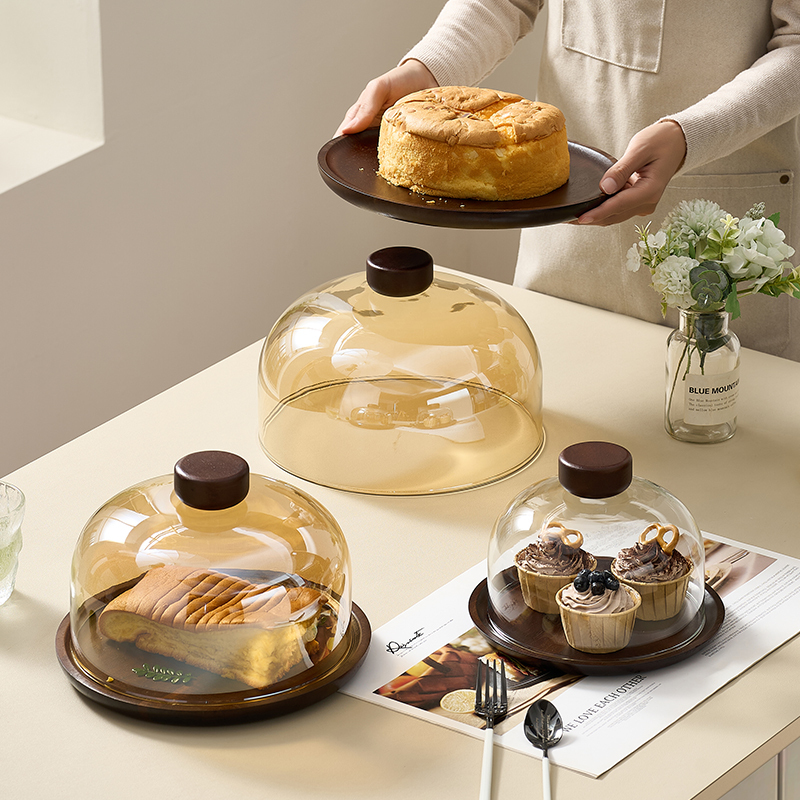 Vintage Acacia Wood Tray with Transparent Amber Wood Top and Glass Lid, Dessert Cake Dust-Proof Display Plate, Tasting Plate Vintage Acacia Wood Tray with Transparent Amber Wood Top and Glass Lid, Dessert Cake Dust-Proof Display Plate, Tasting Plate