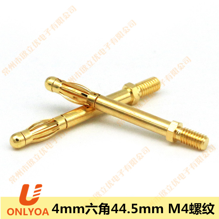Eureo 4mm extended banana plug hexagonal copper nickel plated gold plated M4 thread 44 5mm long custom U607