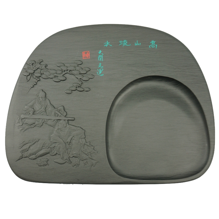 Pen ink paper inkstone authentic Shexian inkstone Old pit inkstone Calligraphy and painting inkstone Water wave pattern boutique inkstone 10 inches high mountain stream water wooden box