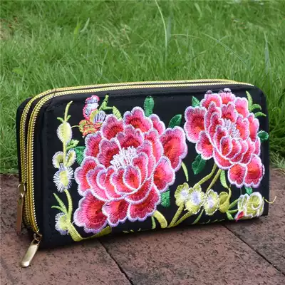 Ethnic style embroidered double zipper wallet Yunnan features double-sided embroidery hand wallet women
