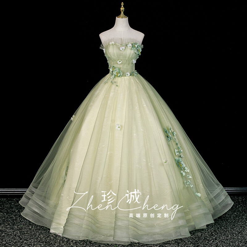 Green Forest-Style Evening Dress with a High-End Feel, Suitable for Student Art Exams, Performance Tutu Dress, Coming-Of-Age Ceremony Host Dress, Feminine Elegance Green Forest-Style Evening Dress with a High-End Feel, Suitable for Student Art Exams, Performance Tutu Dress, Coming-Of-Age Ceremony Host Dress, Feminine Elegance