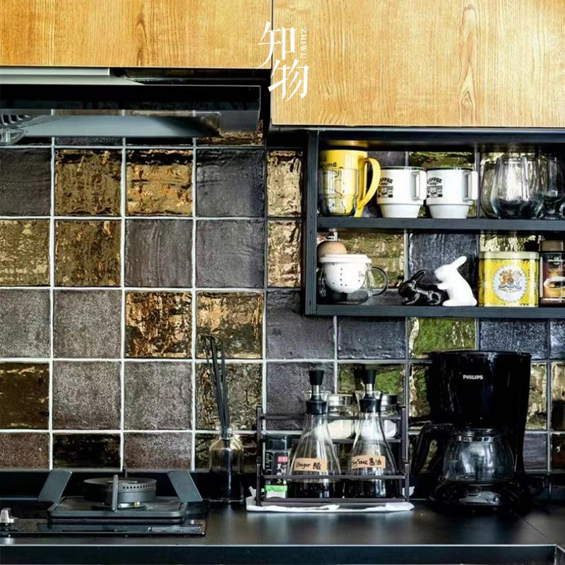 Handmade metal brick small square brick red billet kitchen powder room wall brick washbasin personality brick image background wall light luxury