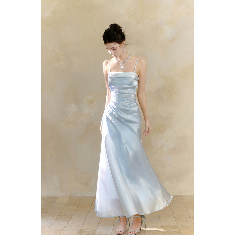 Gjfd【After the Rain in the Empty Mountain】French-Style Blue Light Luxury Niche High-End Dress Strapless Birthday Dress Gjfd【After the Rain in the Empty Mountain】French-Style Blue Light Luxury Niche High-End Dress Strapless Birthday Dress