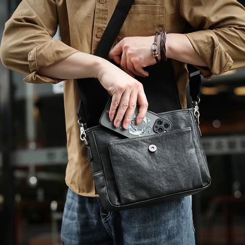 Качественный мужской рюкзак из натуральной кожи через плечо, оригинальный нишевый квадратный повседневный мужской рюкзак из кожи растительного дубления, повседневный рюкзак