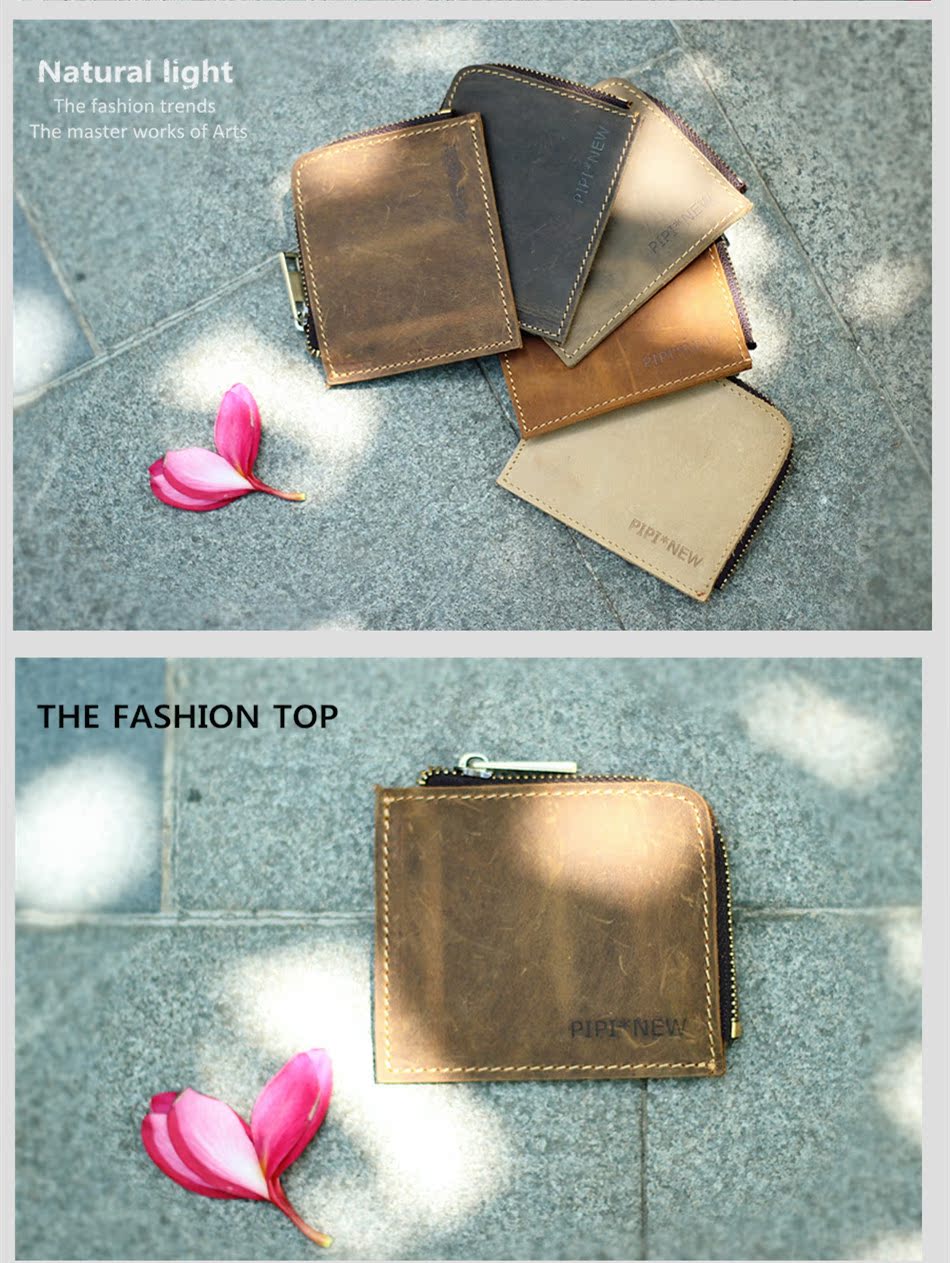 Pipi gia súc retro hướng dẫn sử dụng gói thẻ da ví tiền lớp da đầu tiên da ngựa điên ví dây kéo túi xu gói - Chủ thẻ ví nam lv