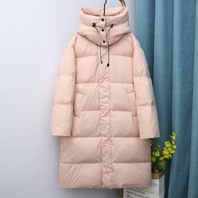 2025 Winter Long down Coat for Women, Over-The-Knee Korean Style Loose Thickened White Duck down Pink Jacket Trendy
