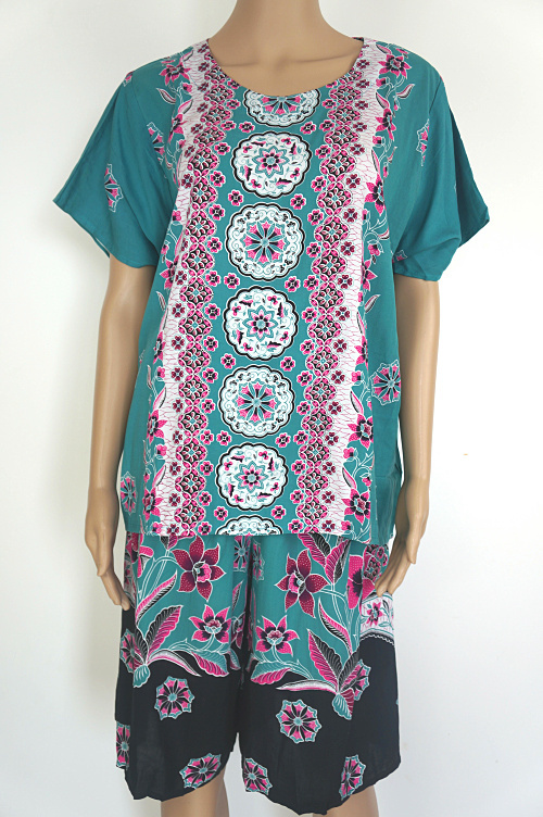Indonesian Imported Balinese Style Home Short-Sleeved Shorts Set, Casual, Breathable, Cool, Large Size, Circumference 120
