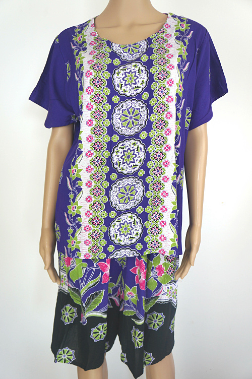Indonesian Imported Balinese Style Home Short-Sleeved Shorts Set, Casual, Breathable, Cool, Large Size, Circumference 120